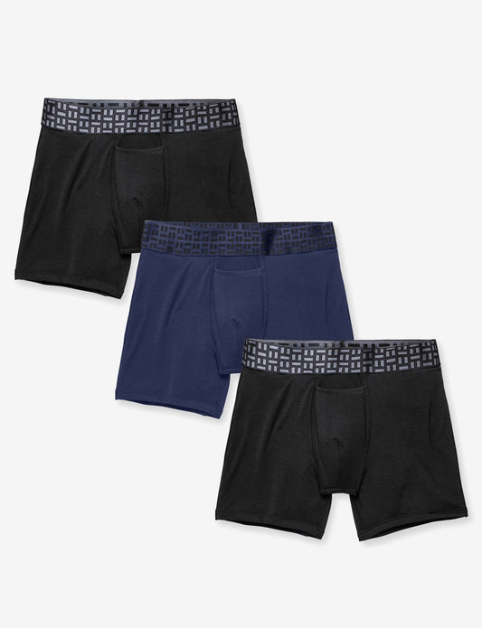 Apollo Mid-Length Boxer Brief 6" (3-Pack)::Black/Navy Blazer