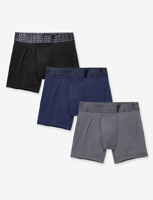 Apollo Mid-Length Boxer Brief 6" (3-Pack)::Black/Navy Blazer/Shade
