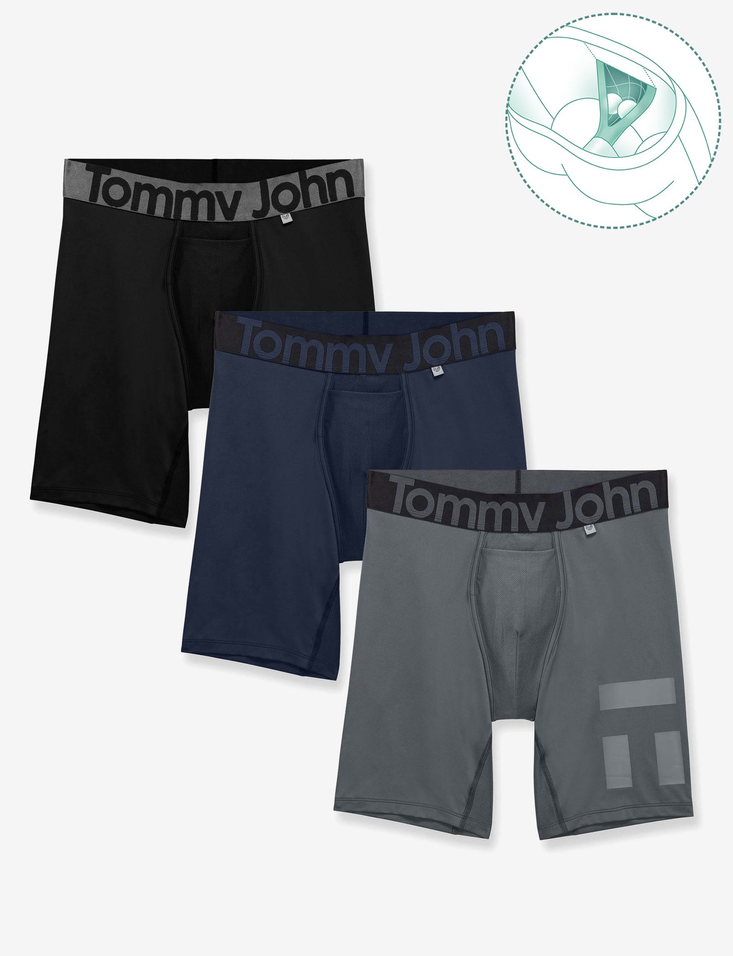 360 Sport Hammock Pouch 8" Boxer Brief (3-Pack)::Dress Blues/Turbulence/Black